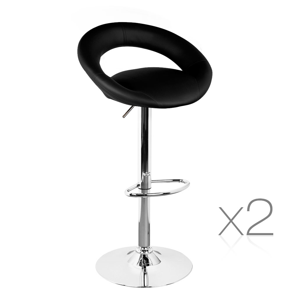 Set of 2 PU Leather Disc Kitchen Bar Stool (Black)