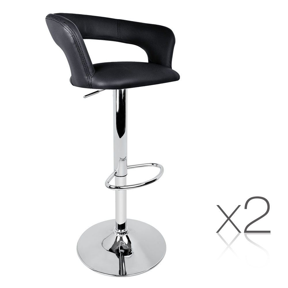 Set of 2 PU Leather Soft Back Kitchen Bar Stool (Black)