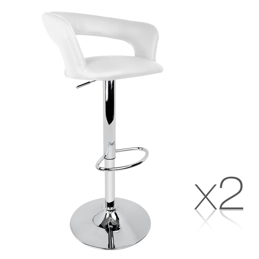 Set of 2 PU Leather Soft Back Kitchen Bar Stool (White)