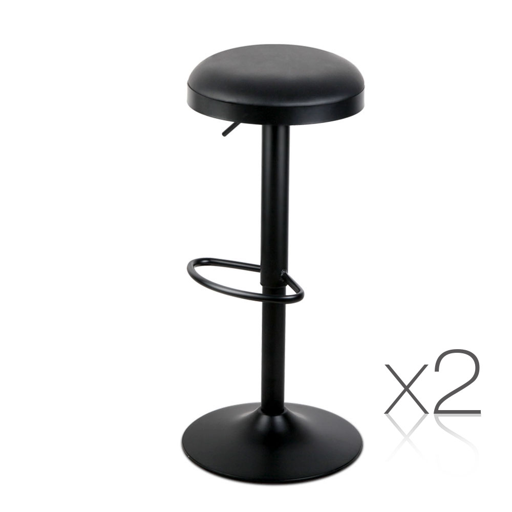 Set of 2 PU Leather Mushroom Top Kitchen Bar Stool (Black)