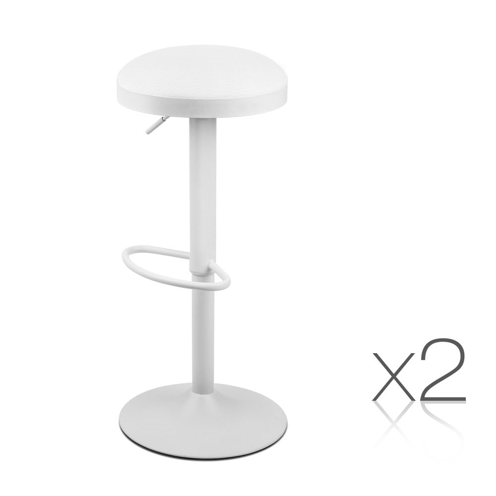 Set of 2 PU Leather Mushroom Top Kitchen Bar Stool (White)