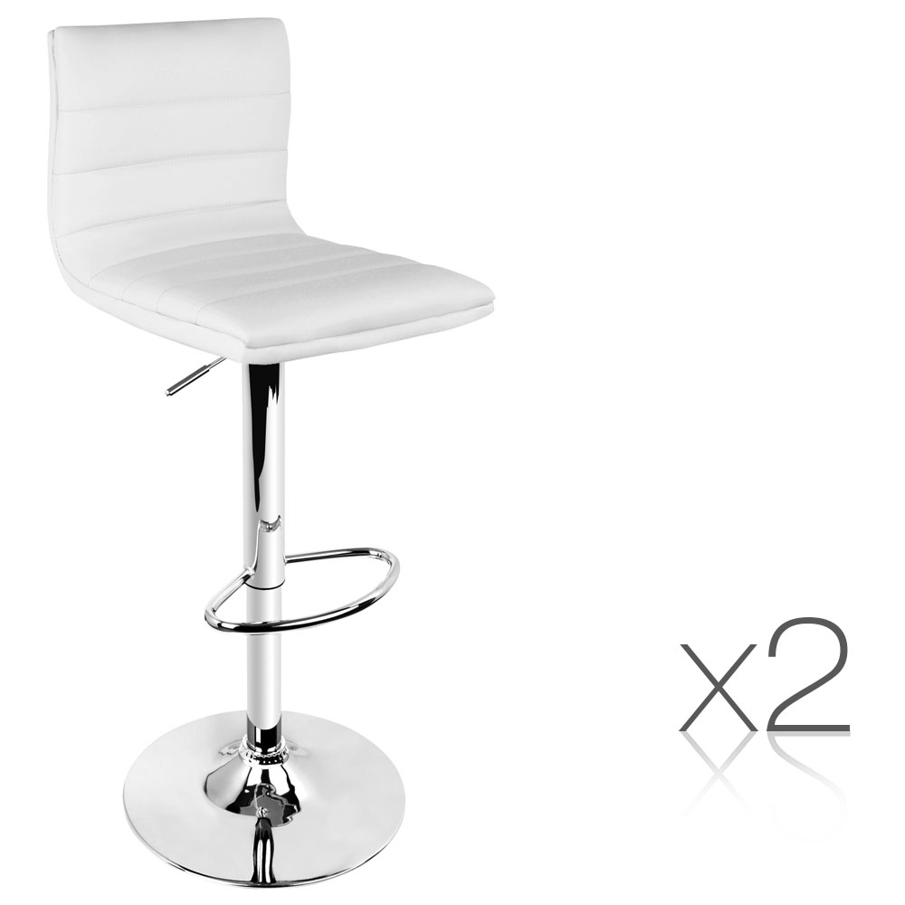 Set of 2 PU Leather Channel Stitched Kitchen Bar Stool (White)