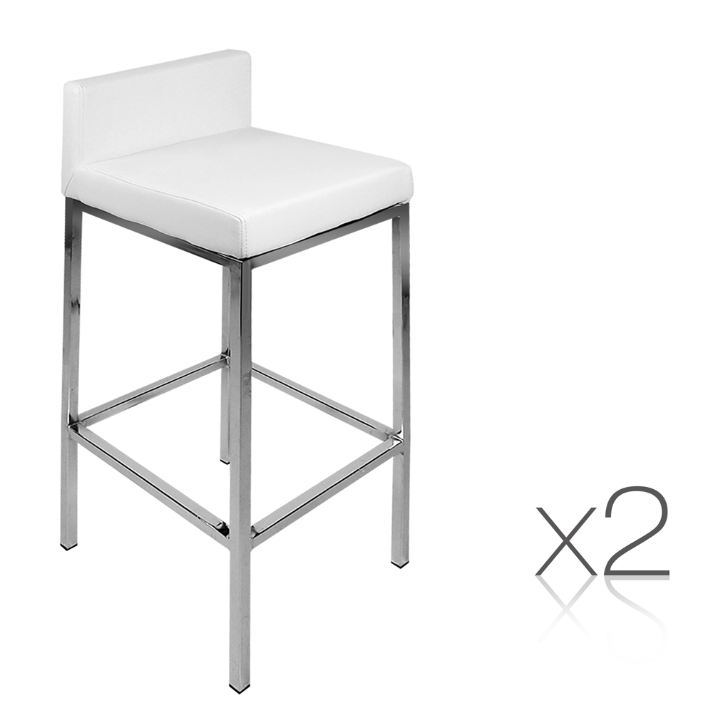 Set of 2 PU Leather Low Backed Kitchen Bar Stool (White)