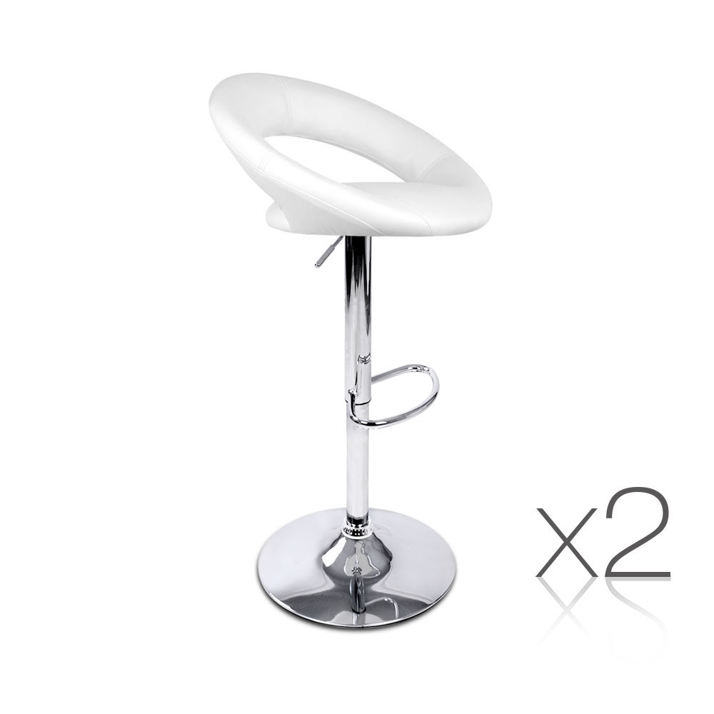 Set of 2 PU Leather Kitchen Bar Stool (White)