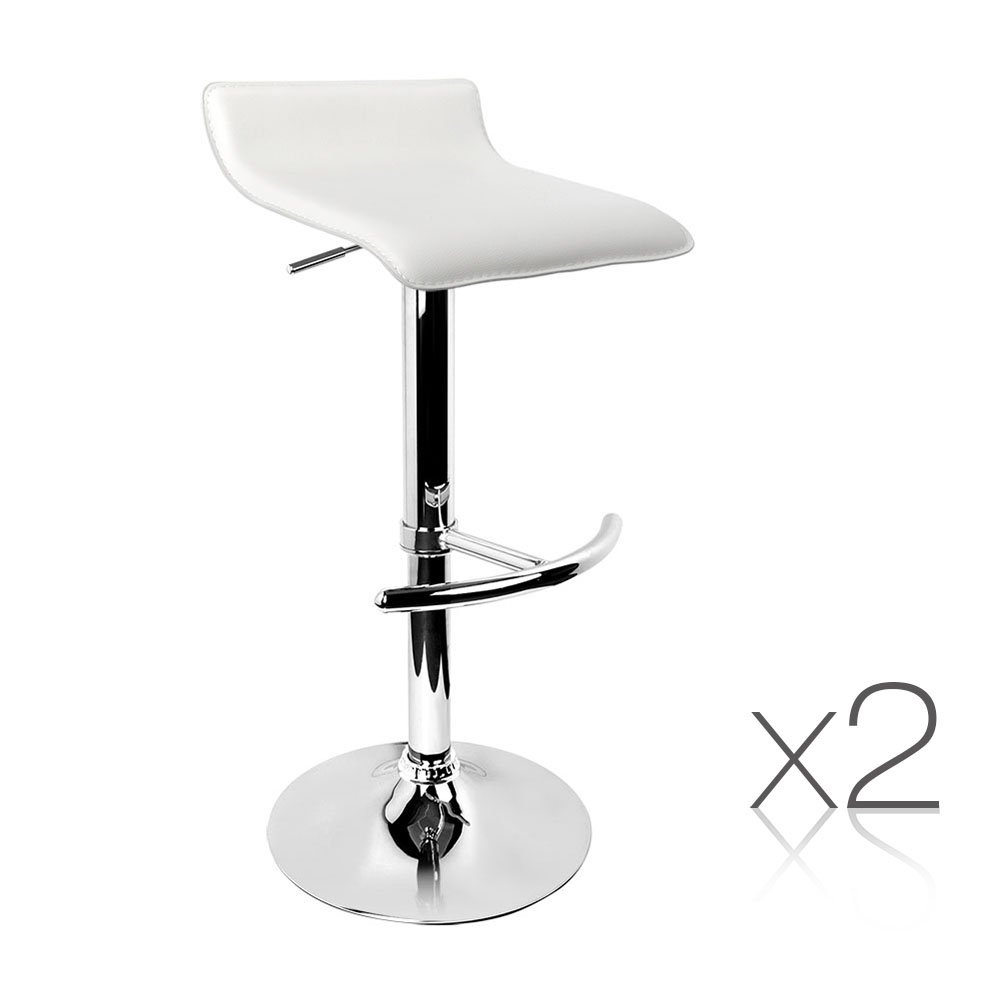 Set of 2 PVC Curve Leather Kitchen Bar Stool (White)