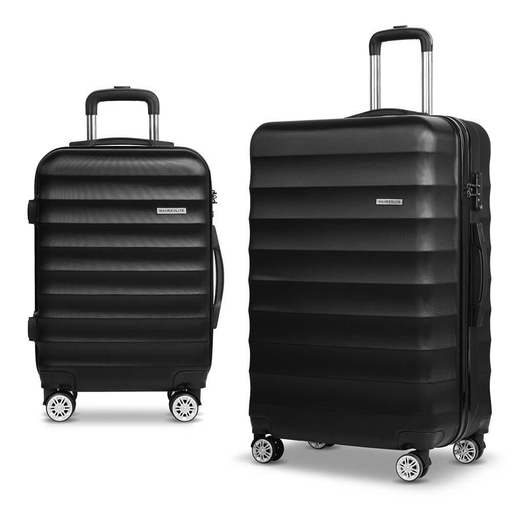 Set of 2 Hard Shell Lightweight Travel Luggage with TSA Lock (Black)