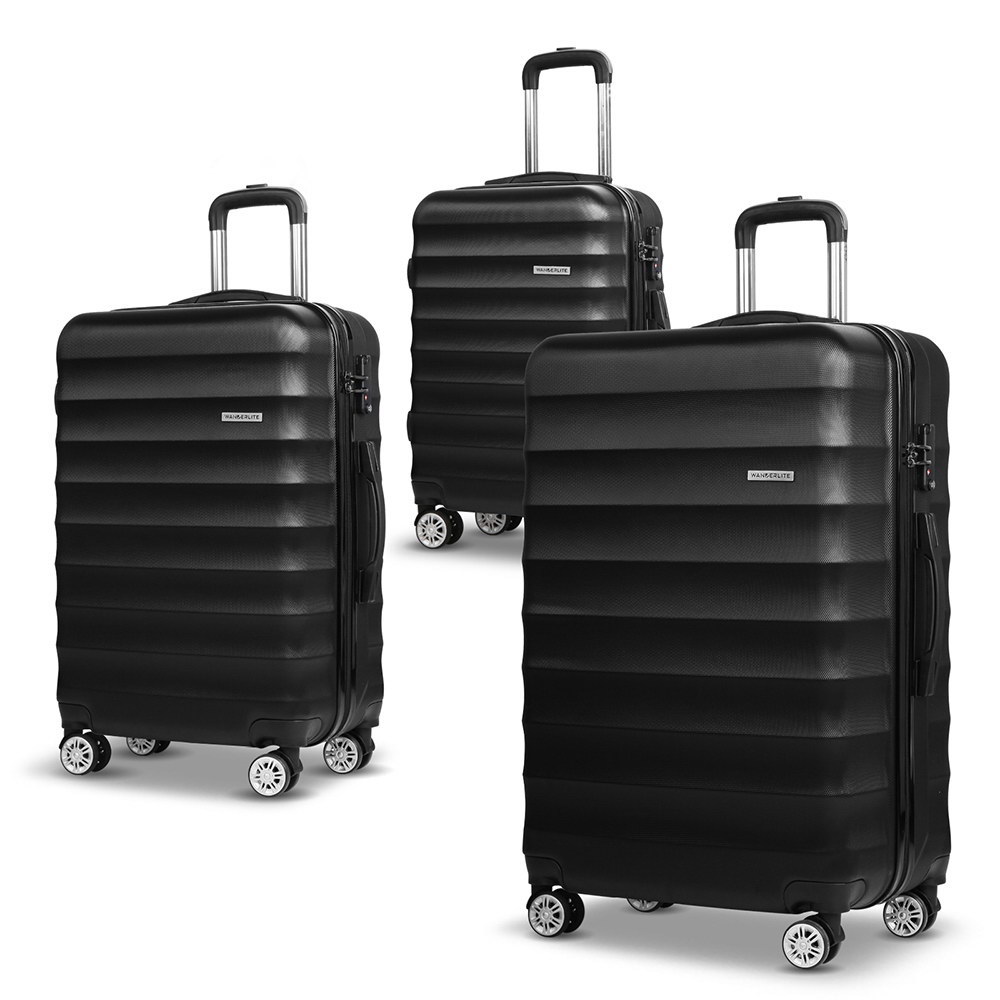 Set of 3 Hard Shell Lightweight Travel Luggage with TSA Lock (Black)