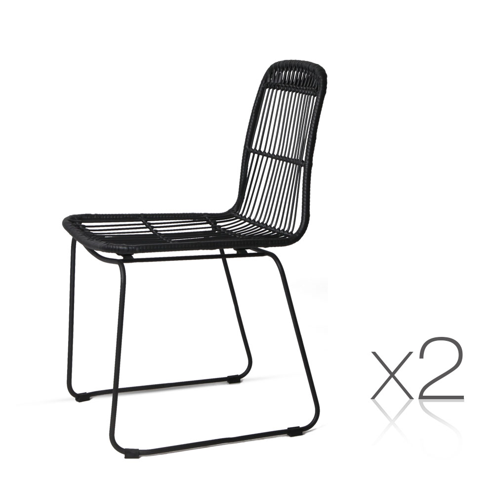 Set of 2 Rattan Dining Chairs (Black)