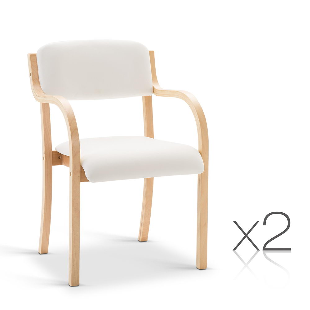 Set of 2 PU Leather Dining Chair (White/Beige)