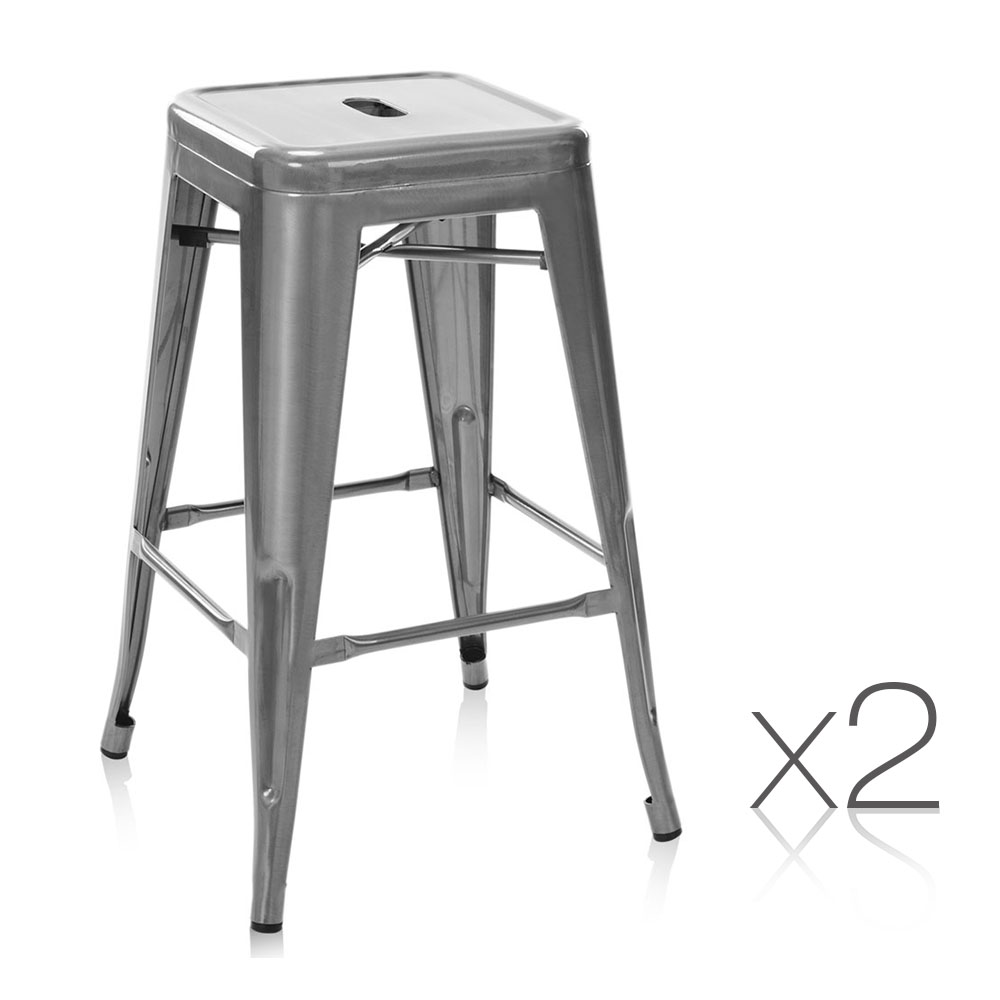 Set of 2 Steel Kitchen Bar Stools 76cm Gloss Finish