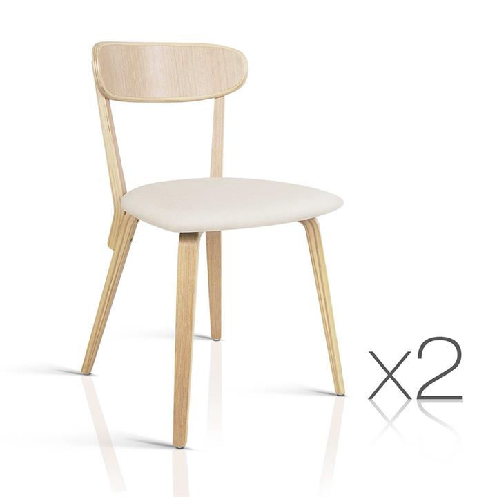 Set of 2 Robin Dining Chairs Bentwood Series Wooden Timber for Kitchen Cafe Fabric Beige