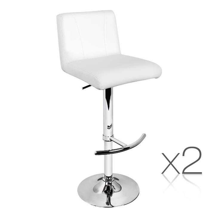 Set of 2 PU Leather Swivel Square Bar Stools White Lana Gas Lift