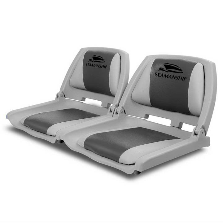 Seamanship 2 x Folding Swivel Fishing Marine Boat Seats - Grey and Charcoal