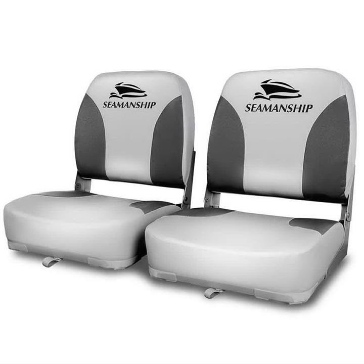 Seamanship Set of 2 PVC Leather Folding Swivel Fishing Marine Boat Seat - Black and Grey