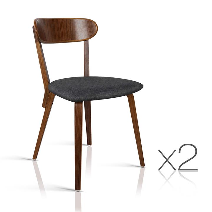 Set of 2 Robin Dining Chairs Bentwood Series Wooden Timber for Kitchen Cafe Fabric Home Charcoal