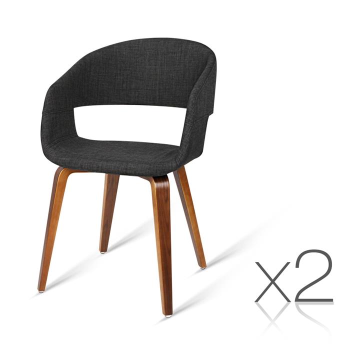 Set of 2 Evan Dining Chairs Bentwood Series Wooden Timber for Kitchen Cafe Fabric Home Charcoal