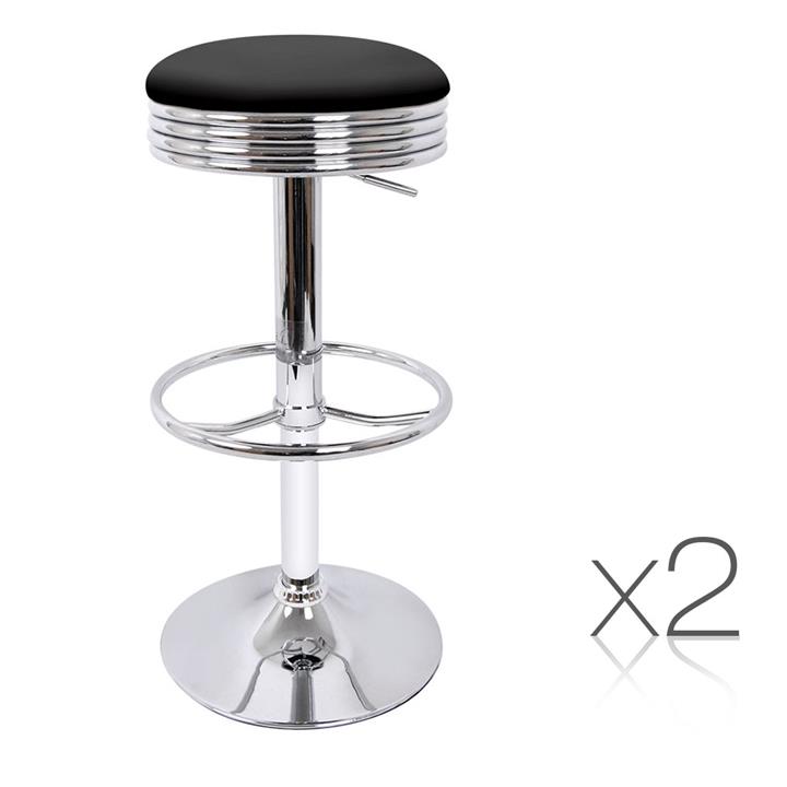 Set of 2 PU Leather Swivel Bar Stools Black