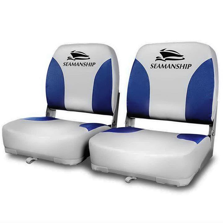 Seamanship Set of 2 PVC Leather Folding Swivel Fishing Marine Boat Seat - Blue and Grey