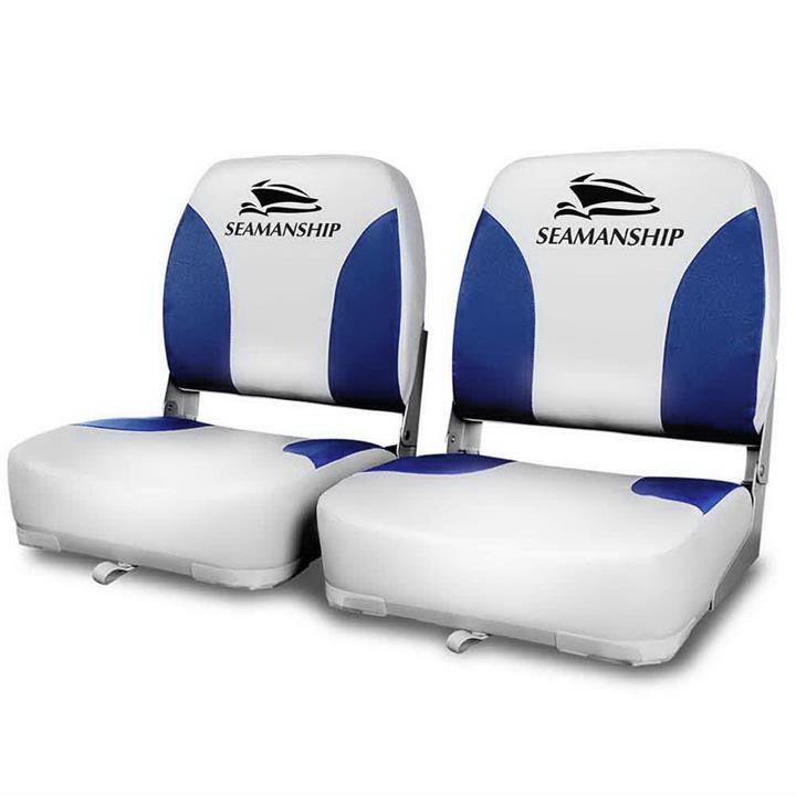 Seamanship Set of 2 PVC Leather Folding Swivel Fishing Marine Boat Seat - Blue and White