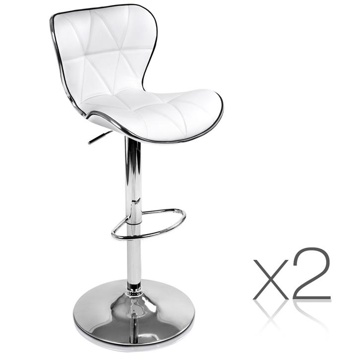 Set of 2 PU Leather Swivel Kitchen Bar Stools Gas Lift w/ Chrome Footrest White