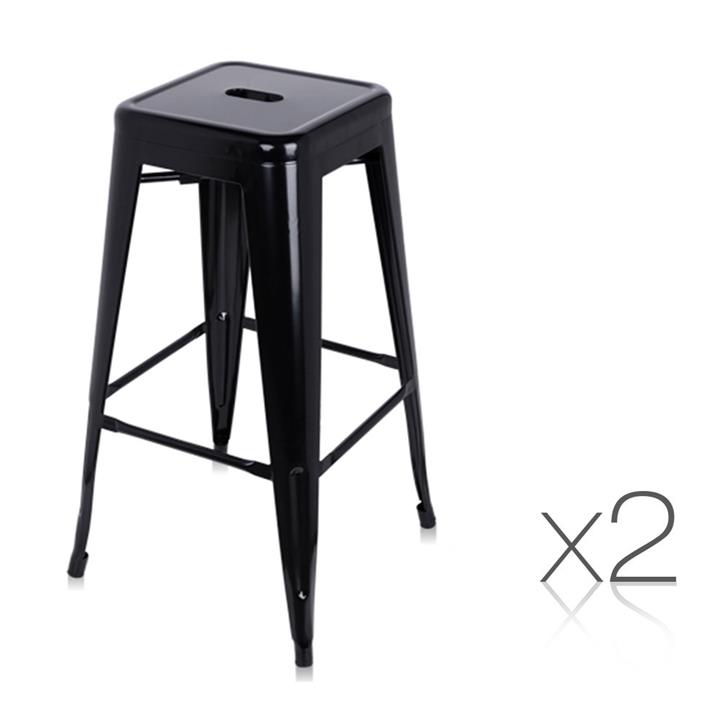 Set of 2 Replica Tolix Steel Bar Stools for Kitchen Bar Dining Room 76cm Black