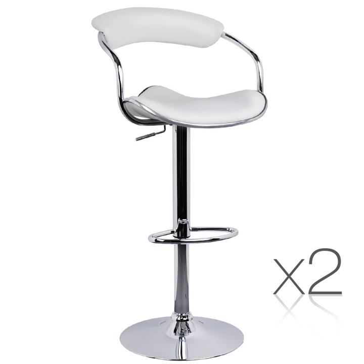 Set of 2 PU Leather Swivel Curvy Bar Stools for Kitchen Bar Dining Room White