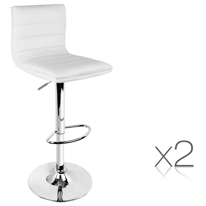 Set of 2 PU Leather Swivel Padded Bar Stools Gas Lift White