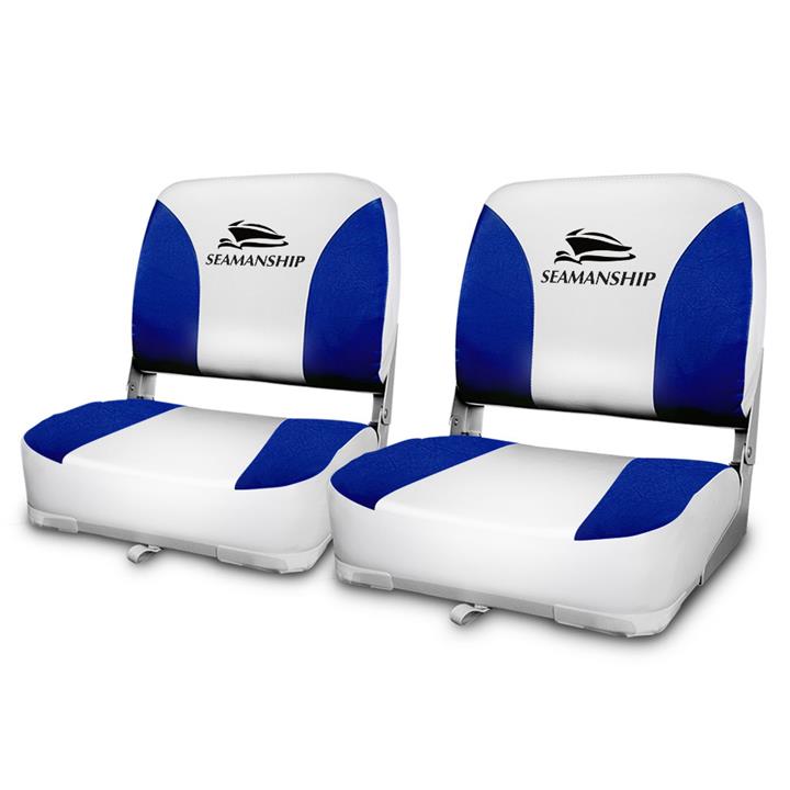 Seamanship 2 x PVC Leather Folding Swivel Fishing Marine Boat Seat Blue And White