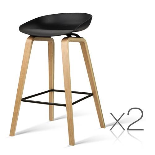 Set of 2 Wooden Backless Bar Stool - Black