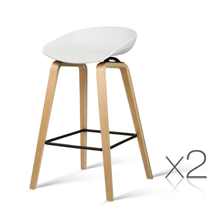 Set of 2 Wooden Backless Bar Stool - White