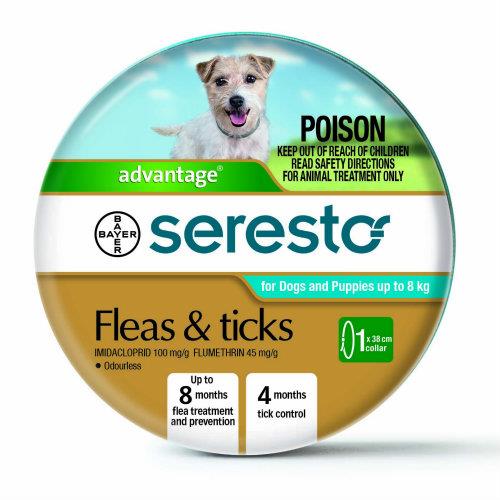 Seresto Flea & Tick collar for Dogs and Puppies up to 8kg