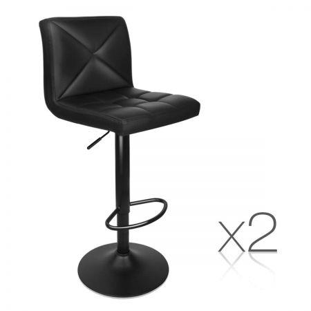 Set of 2 Leather Bar Stools - Black