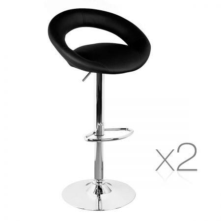 Set of 2 PU Leather Kitchen Bar Stool - Black