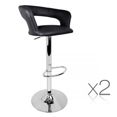 Set of 2 PU Leather Kitchen Bar Stool - Black