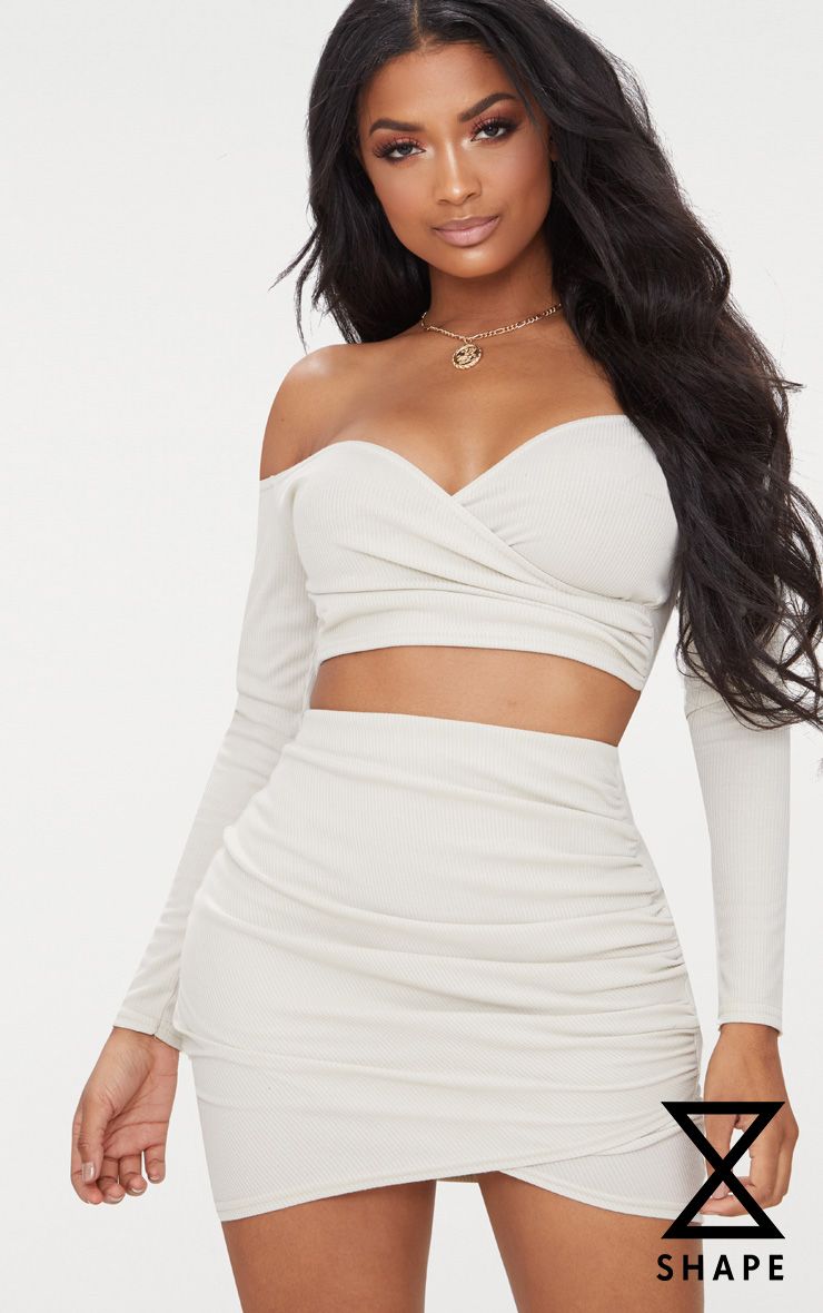 Shape Stone Wrap Bardot Ribbed Crop Top