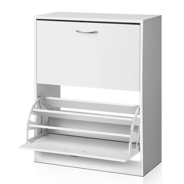 Shoe Organizer Cabinet for 24 Pairs w/ 2 Drawers in White