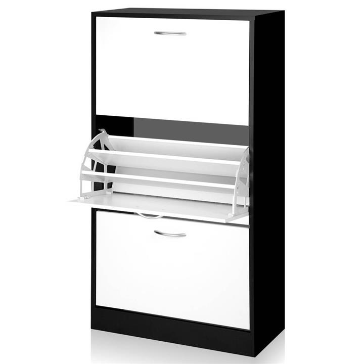 Shoe Organizer Cabinet for 36 Pairs w/ 3 Drawers in Black & White