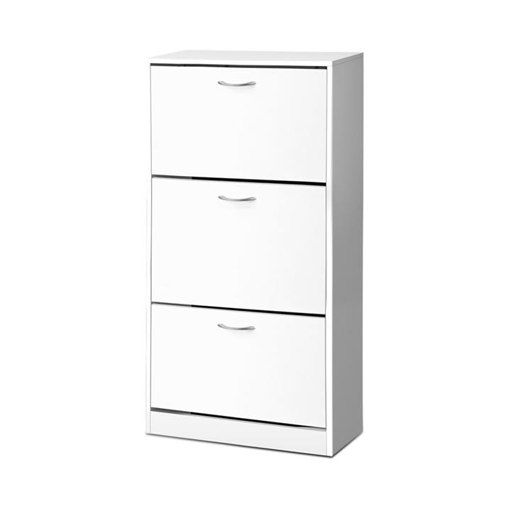 Shoe Organizer Cabinet for 36 Pairs w/ 3 Drawers in White