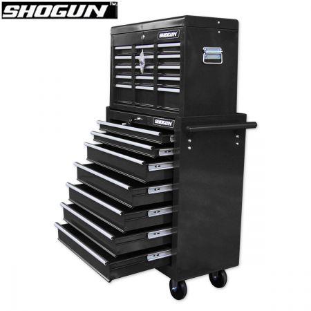 Shogun Mechanic Tool Box on Trolley with 16 Drawers, Side Handles and 4 Castors - Black