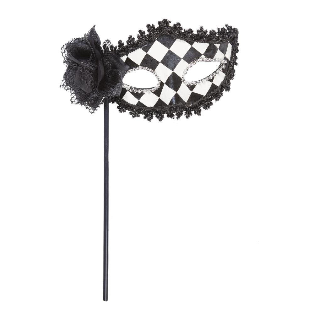 Shamrock Masquerade Check Mask With Flower and Stick