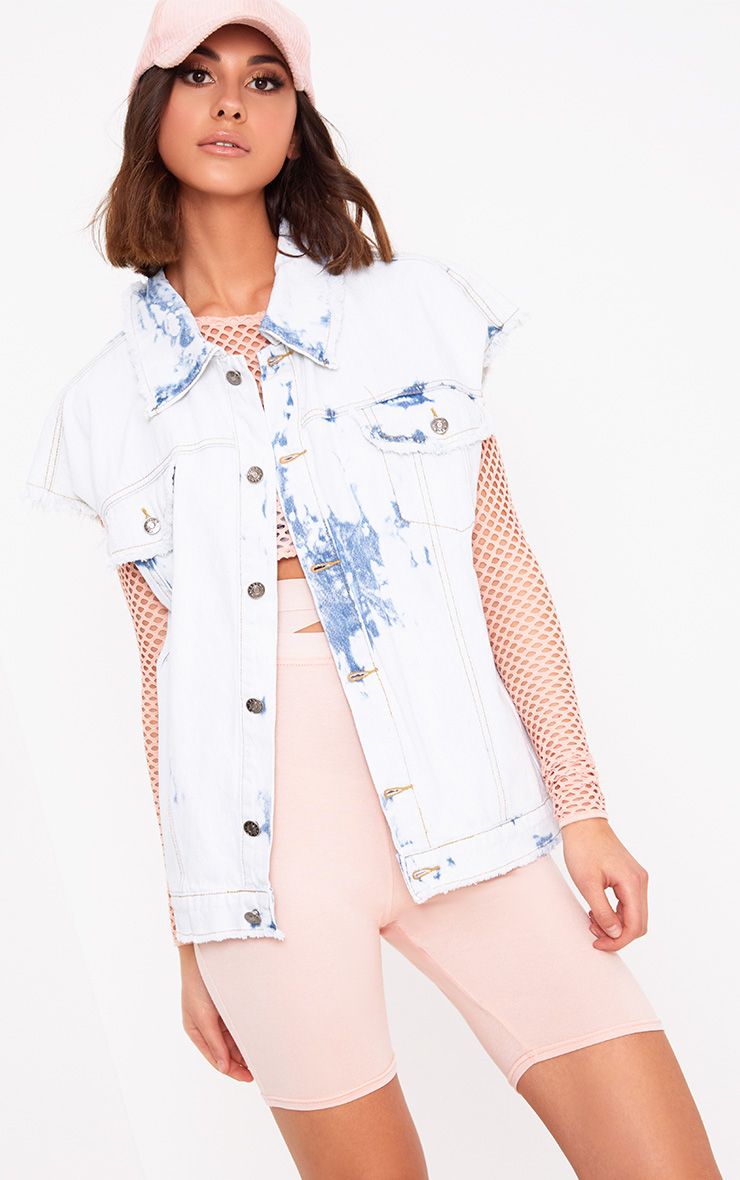 Siann Bleach Wash Sleeveless Distress Denim Jacket