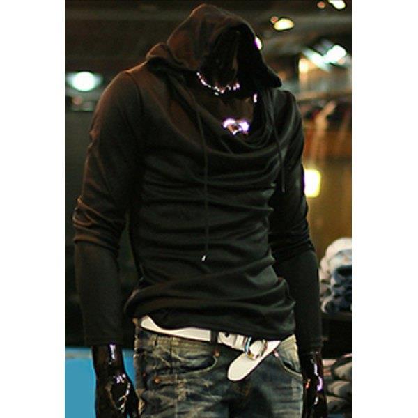 Simple Style Slimming Hooded Solid Color Heaps Collar Design Long Sleeves Men s Cotton Blend Hoodies