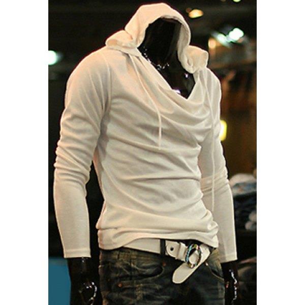 Simple Style Slimming Hooded Solid Color Heaps Collar Design Long Sleeves Men s Cotton Blend Hoodies