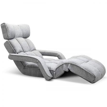 Single Size Adjustable Lounge Chair Sofa Bed Floor Recliner Chaise Chair with Arms - Grey