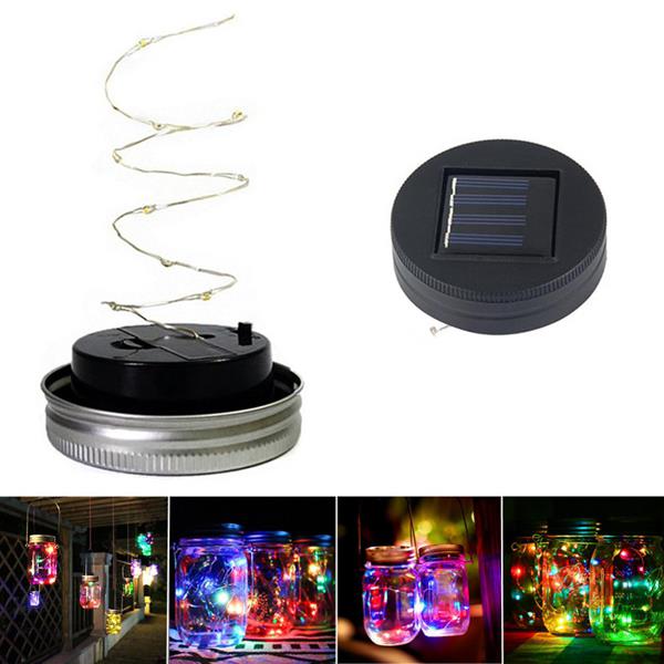 Solar Powered 1M 10LEDs Black Cover Mason Jar Lid Insert Light Fairy String Wire Lamp Garden Decor