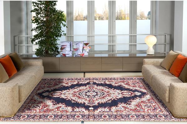 Stunning Traditional Medallion Rug Navy Red 280x190cm