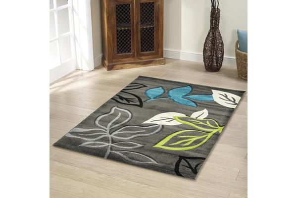 Stunning Thick Leaf Rug Blue Grey 170x120cm