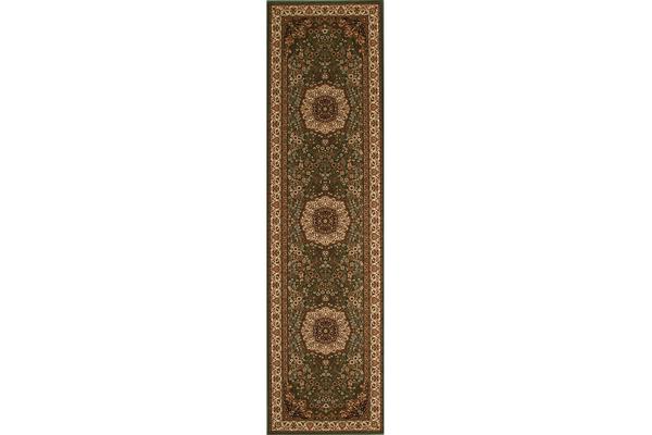 Stunning Formal Medallion Design Rug Green 300x80cm