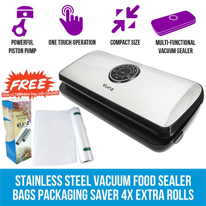 Stainless Steel Vacuum Food Sealer 4X EXTRA Rolls Packaging Storage Saver Kitchen