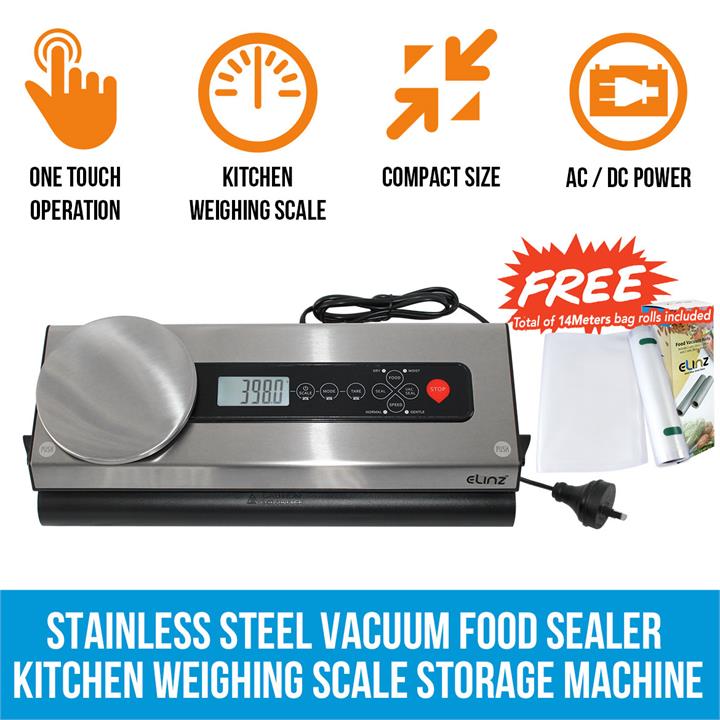 Stainless Steel Food Vacuum Sealer 4X EXTRA Rolls Packaging Saver Kitchen Weighing Scale